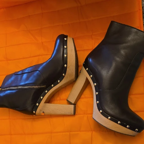 Michael Kors Black Leather Studded Platform Booties - Picture 1 of 6